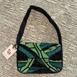 Beaded Shoulder Bag -Greens and black